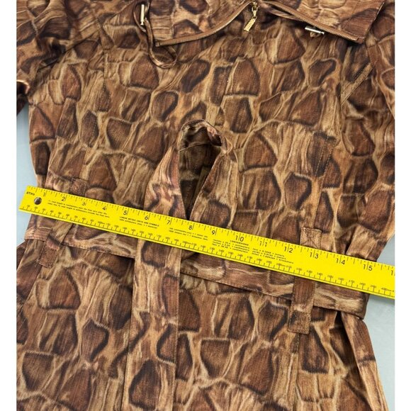 ST. JOHN Belted Trench Coat Jacket Womens Large L Satin Animal Print Full Zip - Picture 7 of 11